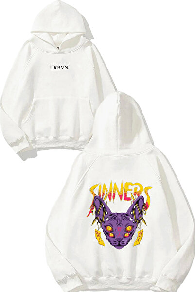 urbvn سويت شيرت أبيض كبير الحجم مطبوع عليه تصميم Sinners