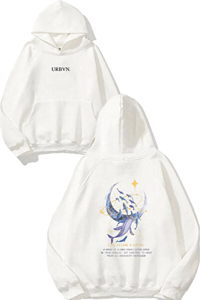 urbvn سويت شيرت أبيض كبير الحجم مطبوع عليه تصميم الحوت