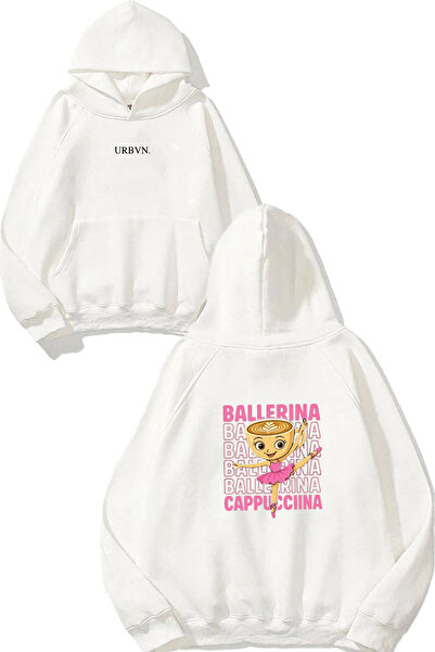 urbvn سويت شيرت أبيض كبير الحجم مطبوع بتصميم راقصة الباليه