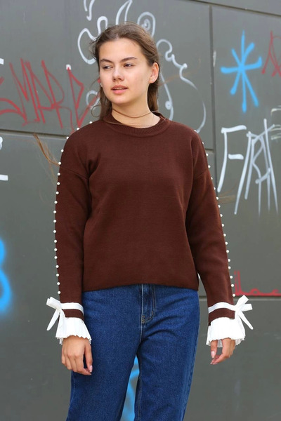 Zerenyus Beaded Detailed Sweater Brown