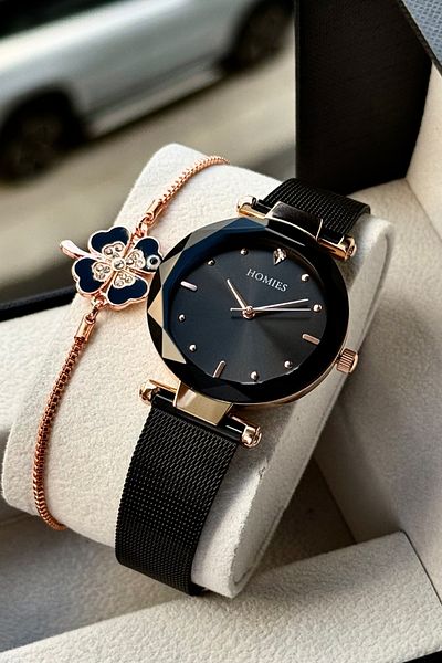 Homies Women's Wristwatch Straw Cord Cut Glass Waterproof Gift Box and Bracelet Gift.Hm17404S091