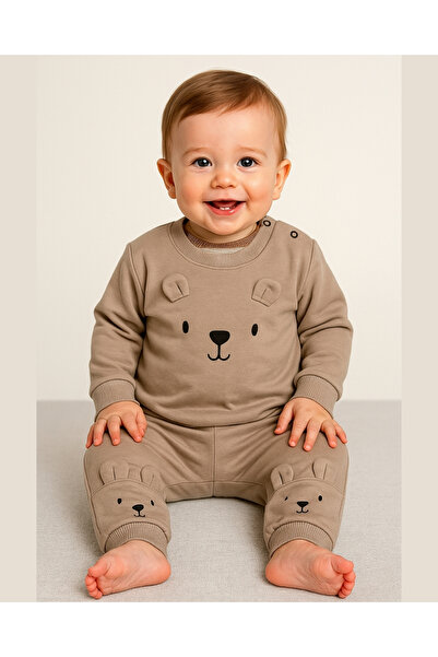 BYMURAT BABY 3-Piece Baby Set with Teddy Bear Figure (Sweatshirt + Pants + Body)