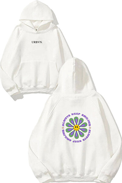 urbvn سويت شيرت أبيض كبير الحجم مطبوع بتصميم مبتسم