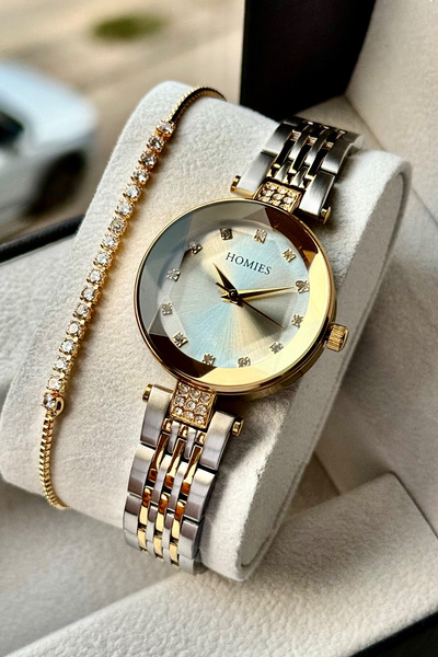 Homies Women's Wristwatch Steel Cord Cut Glass Waterproof Gift Box and Bracelet Gift.Hm22961S01