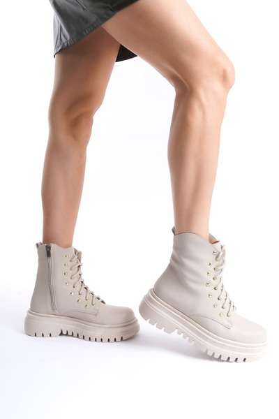 Zerenyus Barca Lux Premium Women's Beige Zippered Stone Boots