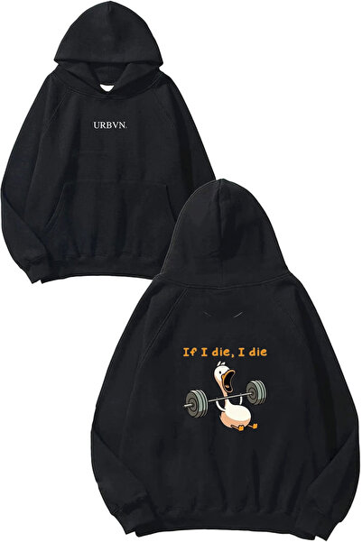 urbvn Fitness Duck Design Printed Oversize Black Hooded Sweatshirt