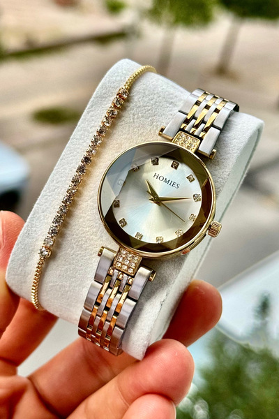 Homies Women's Wristwatch Steel Cord Cut Glass Waterproof Gift Box and Bracelet Gift.Hm22961S01