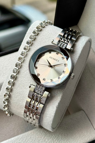 Homies Women's Wristwatch Steel Cord Cut Glass Waterproof Gift Box and Bracelet Gift.Hm22961S01