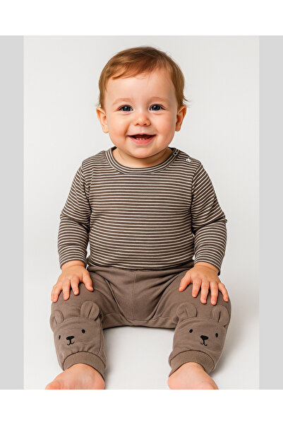 BYMURAT BABY 3-Piece Baby Set with Teddy Bear Figure (Sweatshirt + Pants + Body)