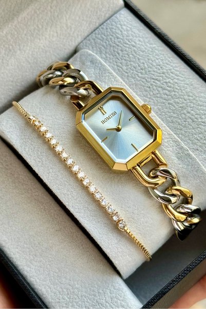 Homies Women's Wristwatch with Steel Chain Model Waterproof Gift Box and Bracelet Gift.Hm25194S011