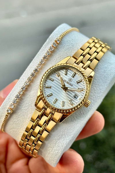 Homies Women's Wristwatch Steel Cord Calendar Waterproof Gift Box and Bracelet Gift.Hm27079S01