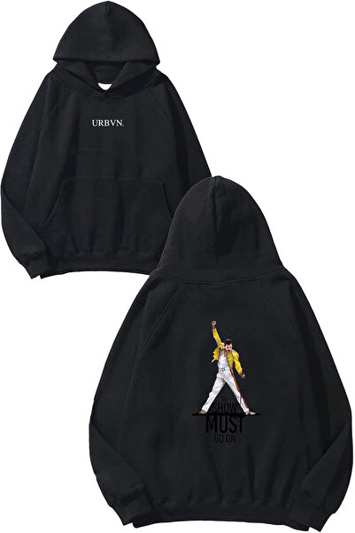 urbvn سترة بقلنسوة سوداء كبيرة الحجم مطبوعة بتصميم Go On