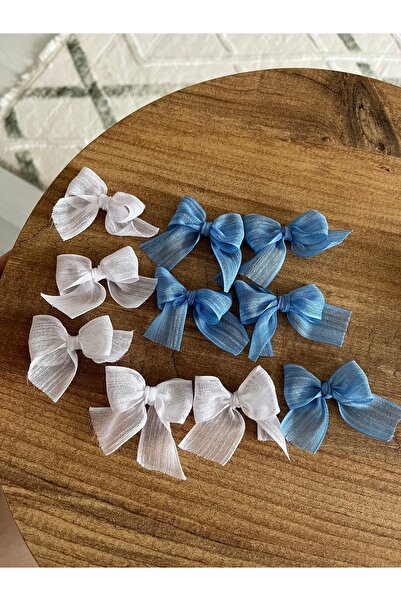 ParyaTasarım 15 mavi 15 beyaz hazır kurdele fiyonk-keten kurdele