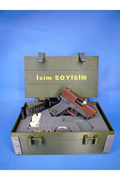 Favori Hediyelik Kişiye Özel Silah Sandığı ve BB Airsoft Mermisi Atan Glock Tabanca Anahtarlık