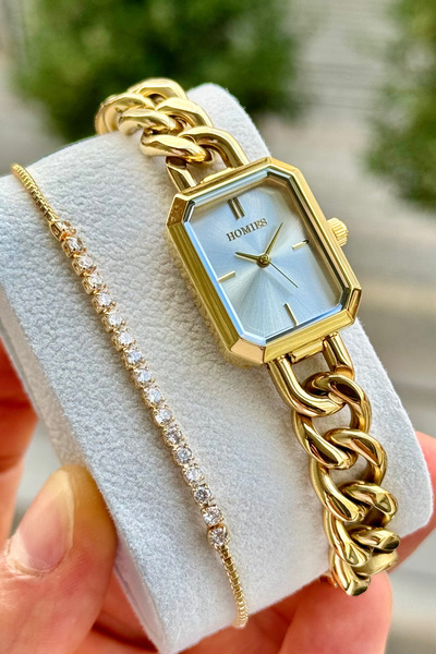 Homies Women's Wristwatch with Steel Chain Model Waterproof Gift Box and Bracelet Gift.Hm25194S011