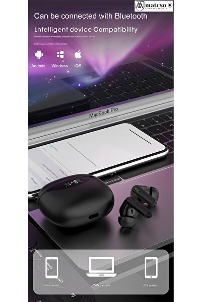 matcso by CSM 4U PRODUCTS® Casti Wireless Bluetooth 5.3,Anulare a zgomotului,Fara fir,Afisaj Digital,Negru