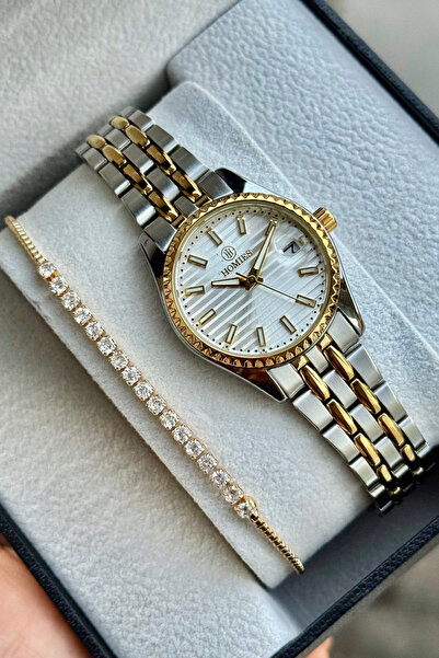 Homies Women's Wristwatch Steel Cord Calendar Waterproof Gift Box and Bracelet Gift.Hm27079S01