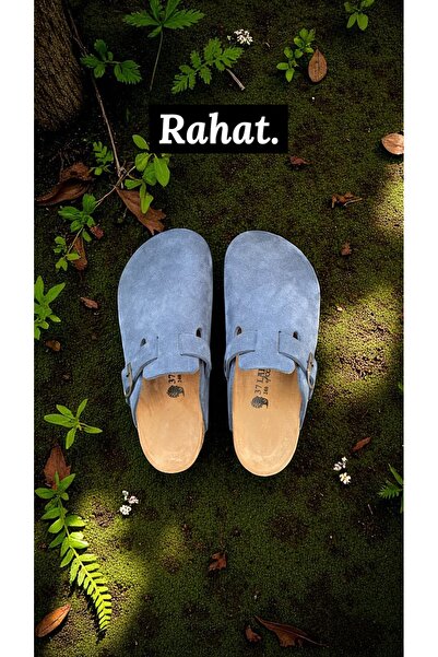 Land of Cork Unisex Denim Blue Suede Leather Closed Anatomical Natural Cork Sole Slippers