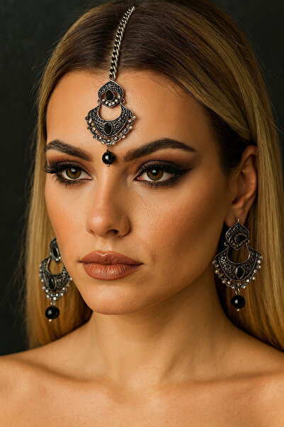 Kaftan Collection Set de 3 bijuterii indiene pentru față și urechi