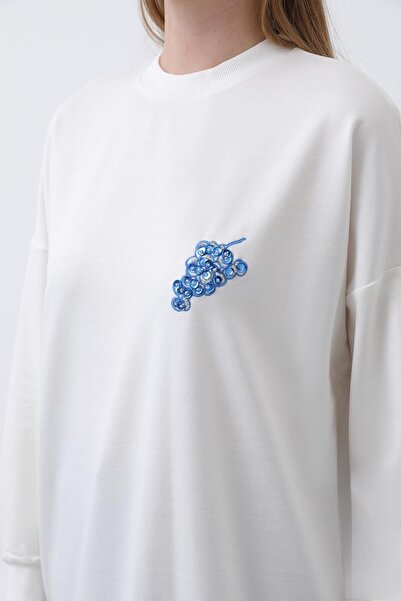 Puane Women's 10653 Front Grape Back Fruit Embroidered Tunic