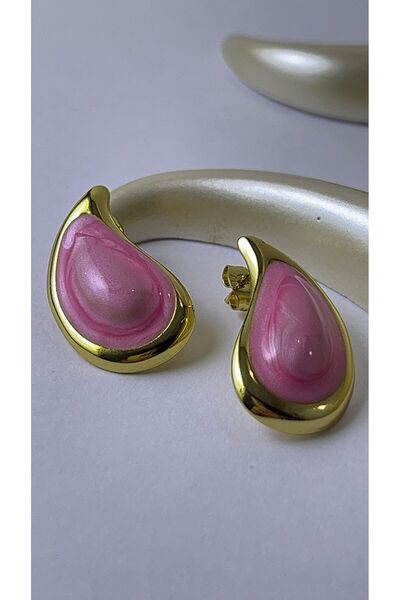 Goche Drop Form Gold Detailed Stainless Steel Earrings (3* 1.1)