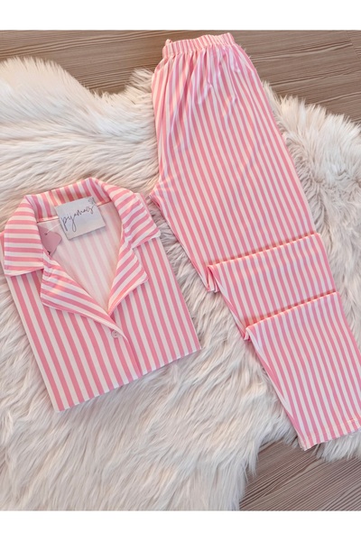 Pijamacs Pink Striped Long Sleeve Soft Feeling Pajamas Set