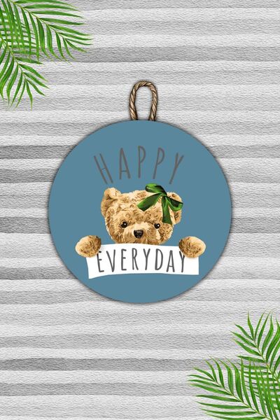 Dormot زخرفة باب خشبية حديثة - دمية دب على خلفية زرقاء، زينة باب سعيدة كل يوم...