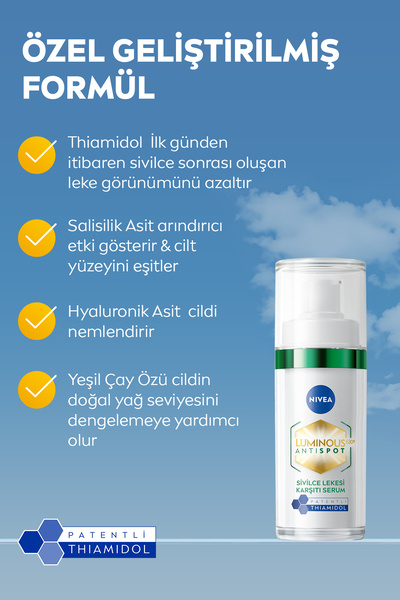 NIVEA Luminous630 Sivilce Lekesi Karşıtı Cilt Serumu 30ml, Salisilik Asit, Hyaluronik Asit, Sivilceli Cilt