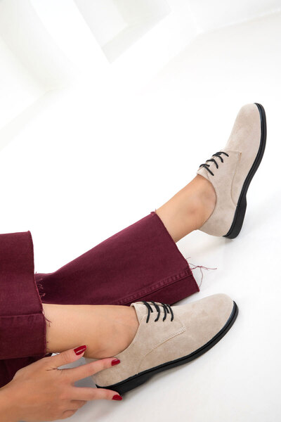 SOHO Bej Süet Kadın Loafer Ayakkabı 20833