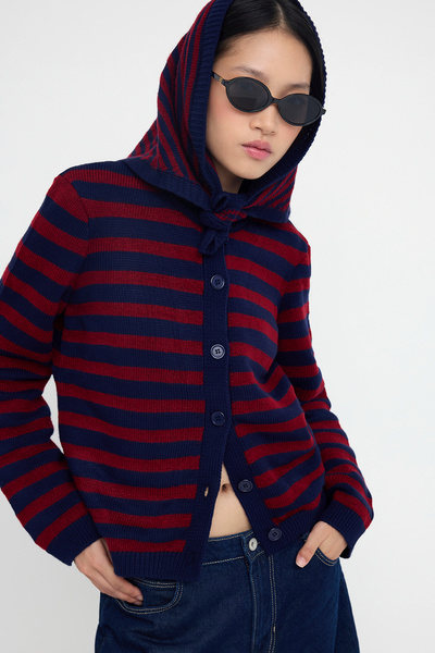 Trendyol Collection Teen Red Soft Textured Wide Fit Extra Shawl Knitwear Cardigan Twoaw26Hi00135