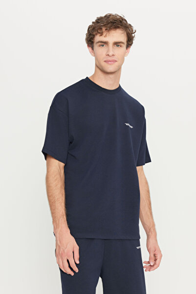 AC&Co / Altınyıldız Classics Ανδρικό σετ αθλητικής φόρμας με τσέπη σε μπλε ναυτικό βαμβακερό άνετο κομμένο σετ