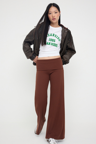 Trendyol Collection Teen Brown Folded Waist Wideleg/Wide Leg Pants Twoaw26Pl00019