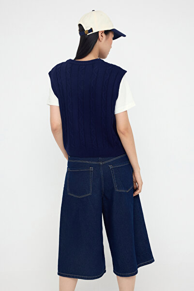 Trendyol Collection Teen Navy Blue 2-Piece T-Shirt Hair Knitwear Sweater Twoaw26Kz00131