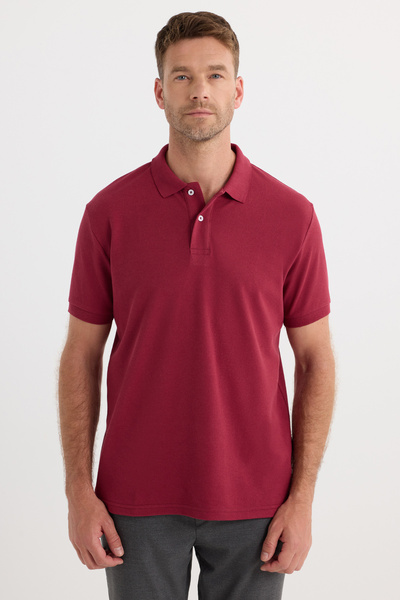 Tudors Men's Regular Fit Classic Cut Cotton Soft Textured Cool Holding Fabric Plain Red Polo Neck T-Shirt