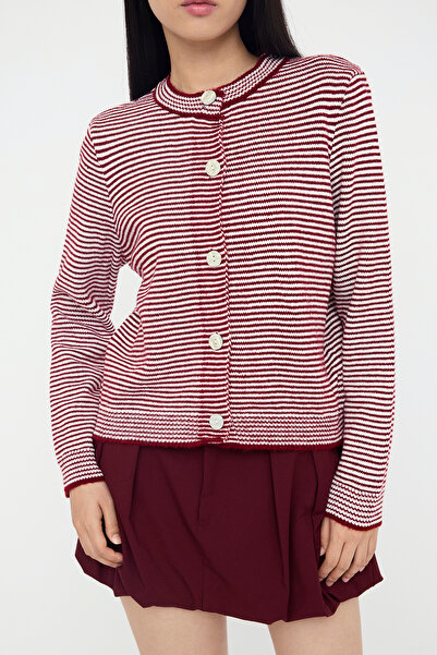 Trendyol Collection Teen Burgundy Soft Textured Wide Fit Knitwear Cardigan Twoaw26Hi00142