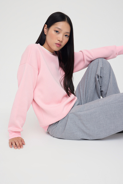 Trendyol Collection Light Pink Color Block Oversize/Wide Fit Thick Knitted Sweatshirt Twoaw26Sw00025