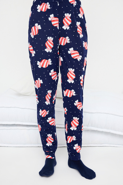 Trendyol Collection Teen Navy Blue 100% Cotton Fun Candy Printed Knitted Pajamas Set Thmaw26Pt00018