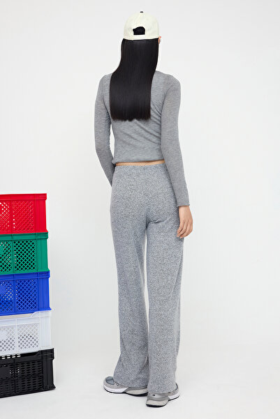 Trendyol Collection Anthracite Yumoş Wide Leg/Wide Leg Lacing Detail Flexible Knitted Trousers Twoaw26Pl00025