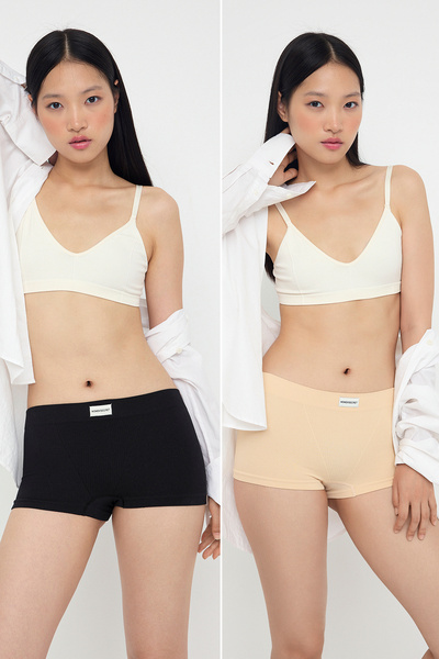 Trendyol Collection Teen Black-Tan 2-Piece Seamless/Seamless Woven Label Boxer Briefs Thmaw26Ku00004