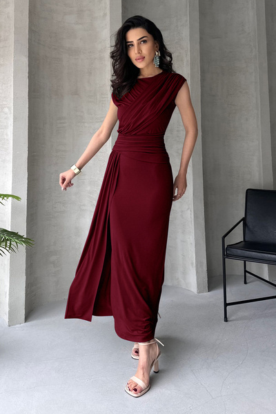Trendyol Collection Бордовий облягаючий максі-сукня для вечірнього виходу, випускної вечірки TPRSS25EL00316