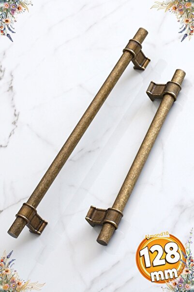 Badem10 Hisar Antique Antique Yellow Metal 128 Mm-12.8 cm Furniture Kitchen Drawer Cabinet Handle Handle Handles