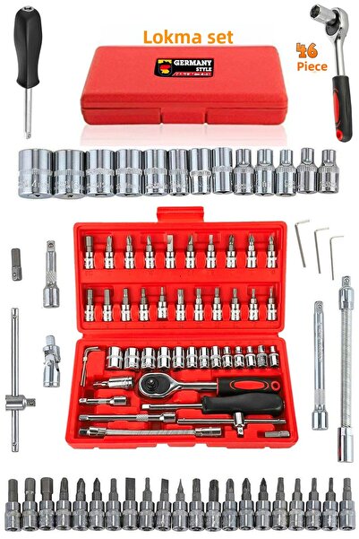 Germany Style Professional 46 Piece Screwdriver Socket Set Vehicle Repair Ratchet Socket Set Chrome Valve
