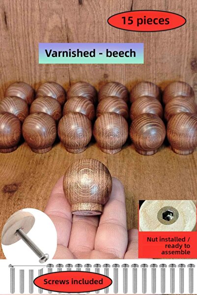 deepowls 15 قطعة مقبض كروي خشبي مصقول بقطر 37 مللي متر مقبض أثاث خزانة درج طبيعي