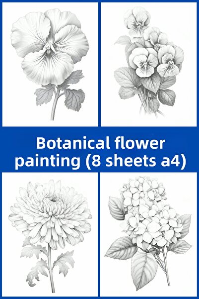 Welly Jones Botanical Flower Coloring Pages 4, (8 Pieces A4 Size)