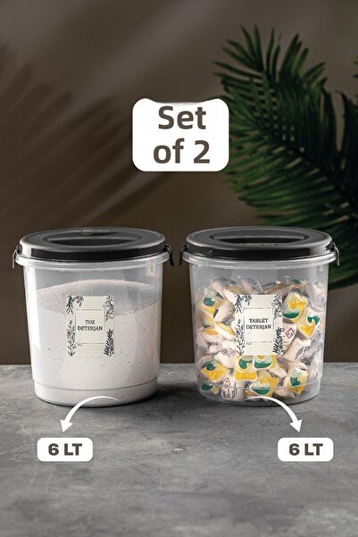 Meleni Home 6 Lt Detergent Storage Container with 2 Labels - Tablet Detergent Storage Box