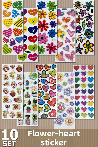 SİHİRLİ AYAKLAR 10 Set 150+ 3D Floral Pattern Colorful Sticking Book Notebook Sticker