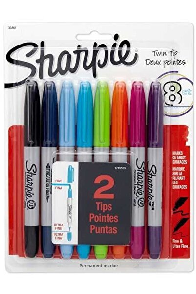 Sharpie Twin Tip Permanent Marker Pen Double Ended 8 Color Set