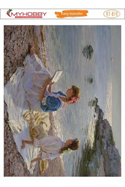 MyHobby Kt B19 Girls Reading Books by the Sea Easy Transfer 25X35
