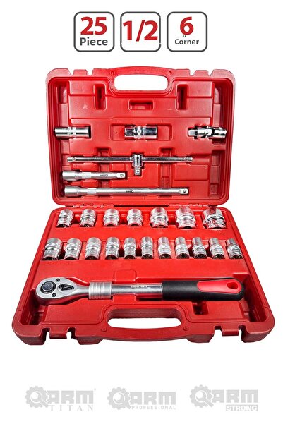 ARM TİTAN 1/2 - 6 Corner 25 Piece Extension Ratchet Socket Set