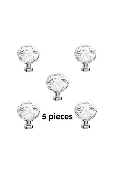 ARON (5 PCS) Crystal Ball Transparent Chrome Button Handle Furniture Cloakroom Nightstand Dresser Ø 30mm